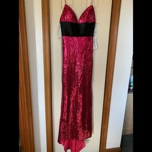 Sherri Hill Womens V Neck Sleeveless Sequined Beaded Slim Gown Red Size 2